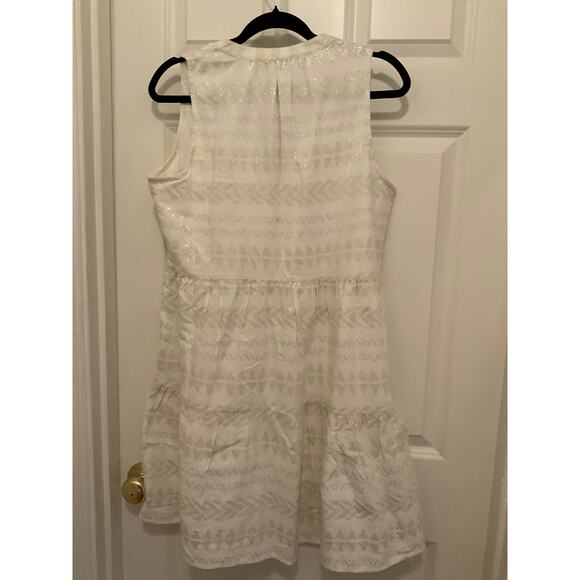 TOMMY BAHAMA WHITE W METALLIC THREADING SPLIT NECK DRESS WITH WHITE TASSLES SZ S - Picture 6 of 8